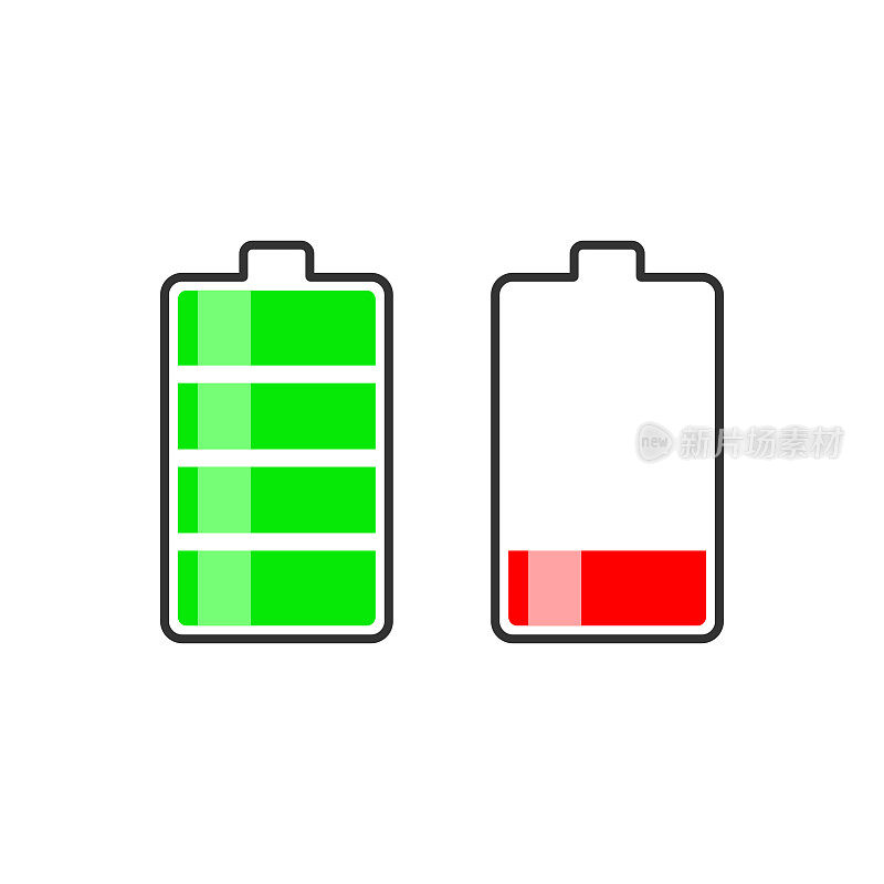 Battery Icon, High and Low Battery Sign.